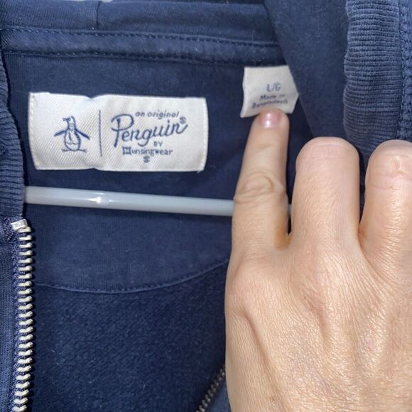 Original Penguin Full Zip Fleece Embroidered Pete Hoodie Navy Large - Picture 7 of 8